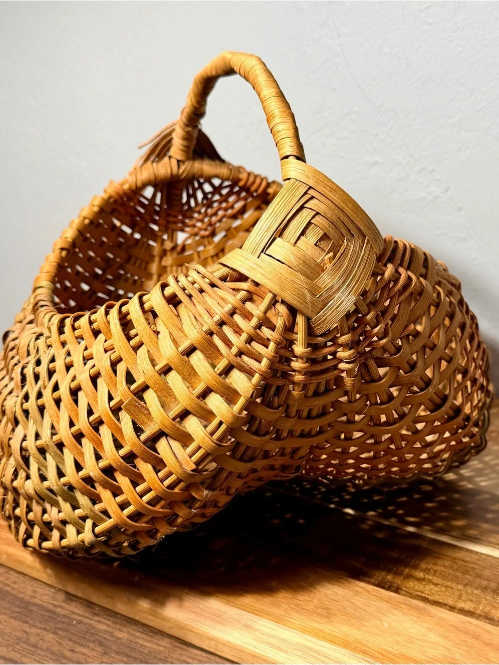 Vintage Woven Rattan Handheld Basket Bag - Natural Brown